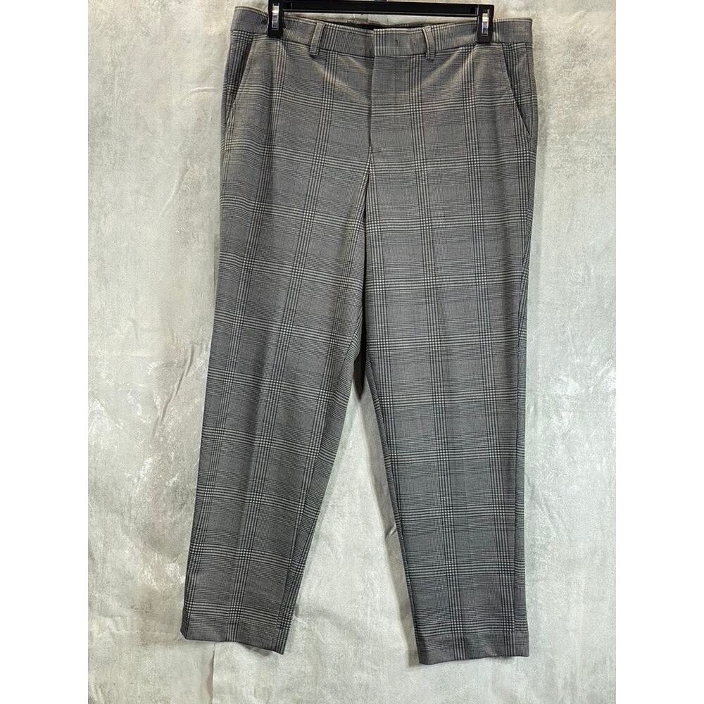 SELECTED HOMME Men's Charcoal Plaid Slight Tapered Jersey Cropped Pants SZ XL